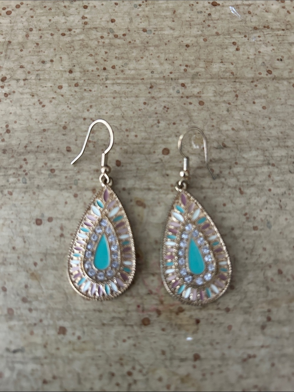 Turquoise Teardrop Dangle Earrings with Iridescent Accents